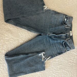 Agolde Distressed Blue Straight Leg Jeans